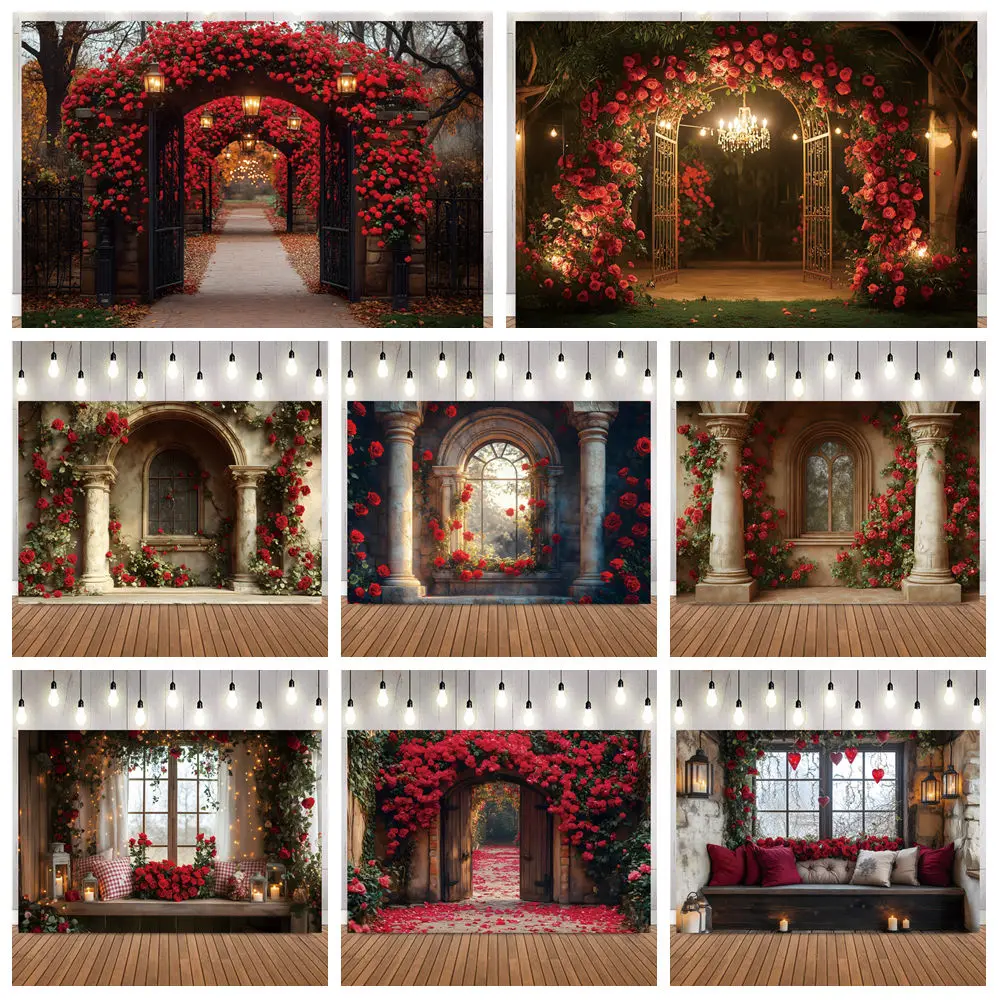 

День Святого Валентина Ретро Европейский Балкон Фотография Фон Роза Сад Пара Портрет Юбилей Вечеринка Домашний Декор Фон