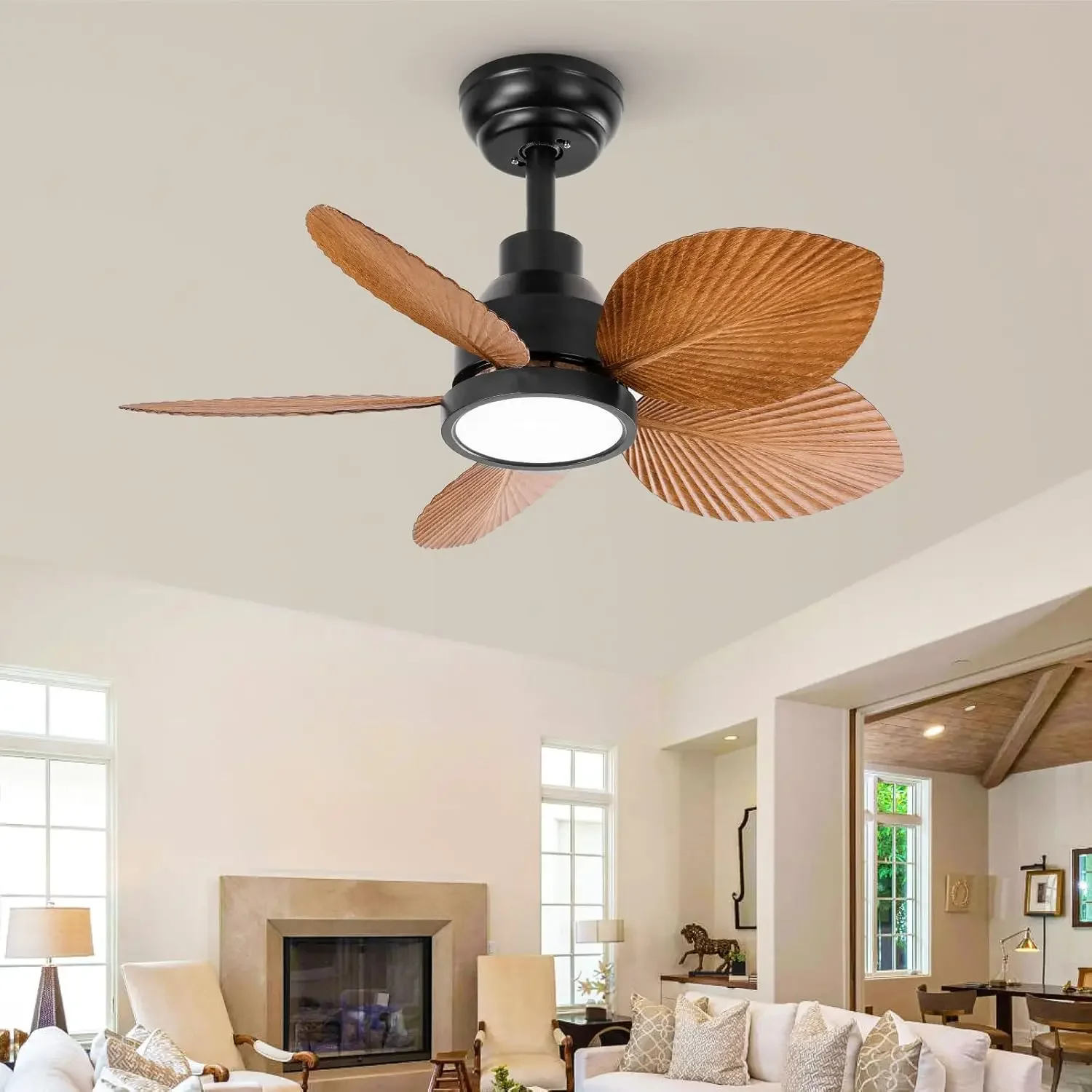 

30-inch Reversible Tropical Palm Leaf Ceiling Fan with Lights, Remote, and Noiseless DC Motor - Ideal for Indoor Use