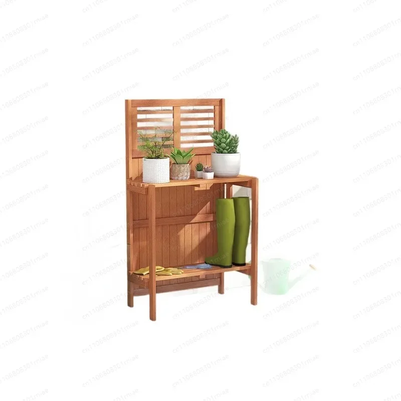 Wooden tool storage table Outdoor solid wood workbench Garden plant planting operation table