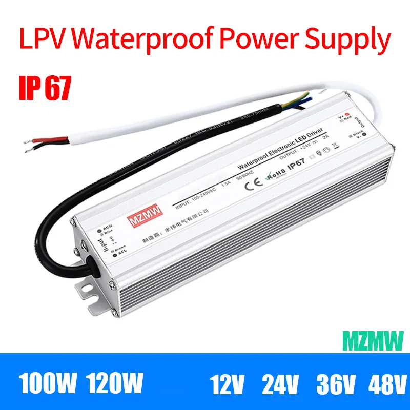 

Waterproof Switching Power Supply LPV 100W 120W AC-DC 12V 24V 36V 48V IP67 Constant voltage LED Driver Lighting Transformer SMPS
