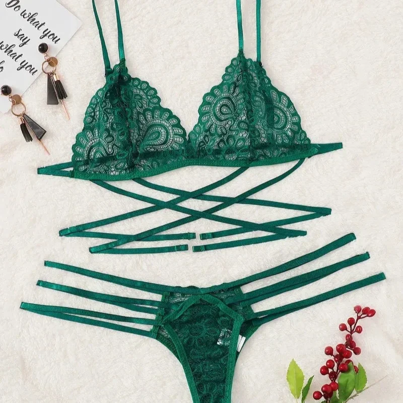مثير Lingеrie مجموعة 3-نقطة جوفاء دعوى المرأة الصدرية مثير سراويل حزام المرأة مجموعة الملابس الداخلية ثلاث نقاط المثيرة الملابس الداخلية مثير