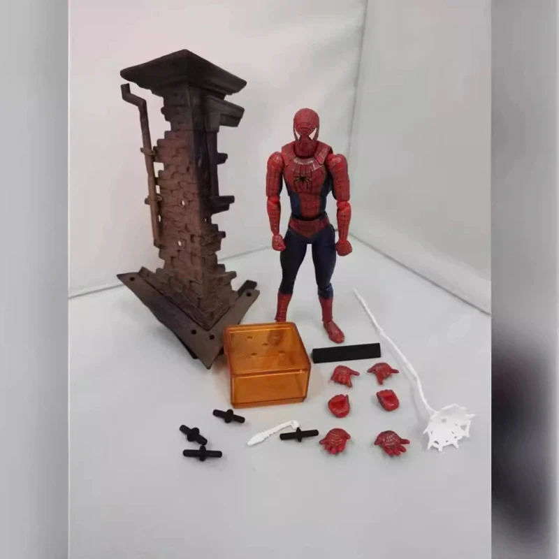

Avengers Spider-Man Poseable Action Figure Wall Climbing Scene Model With Replaceable Hands Web Props For Comic Fans Collectors