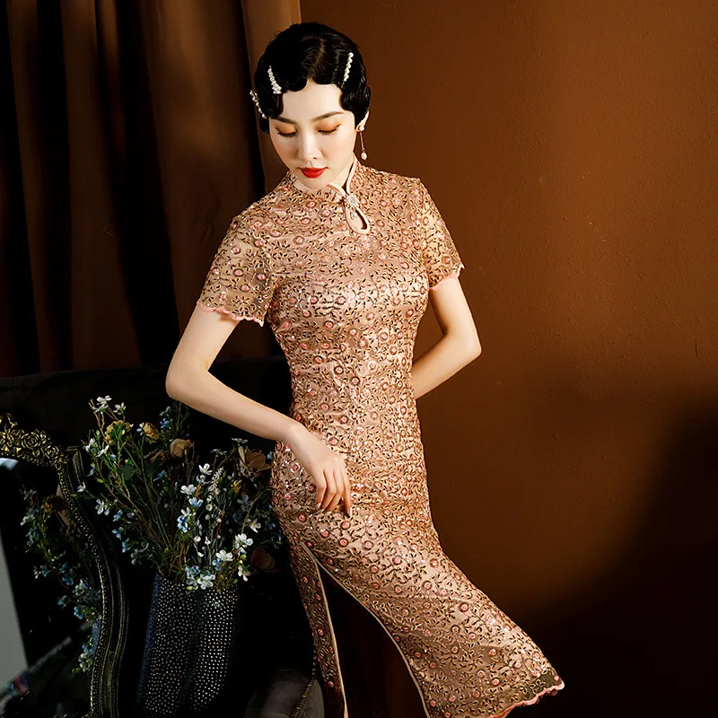 Cheongsam Wear Evening Dress High-End Tang Suit Wedding Banquet Waist-Tight Temperament Women's Party