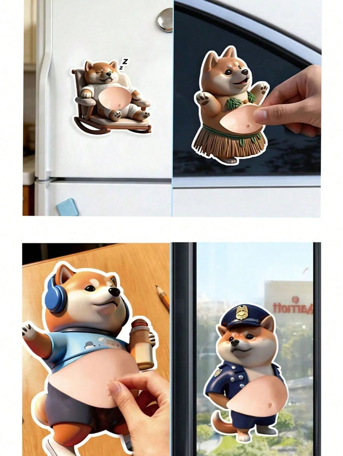 1 cute big belly dog anti-collision sticker (PP material), soft shock-absorbing, for home/car, decoration and anti-collision.