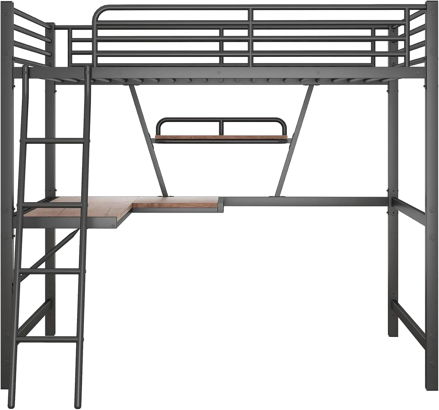 Marco de cama de Metal de tamaño completo para Loft, cama de Loft con escritorio en forma de L, cama de Loft con escalera y estante para niños, negro