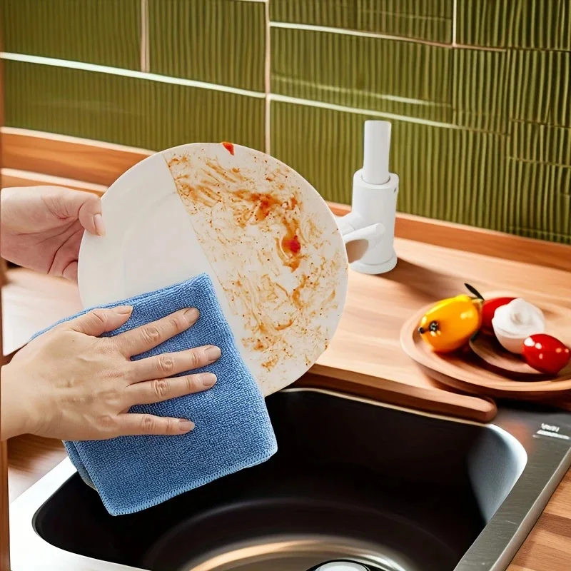 10 шт., утолщенная маслостойкая тряпка для мытья посуды – микрофибра, уборка домашней кухни, использование плиты/вытяжки, супервпитывающая, перфорированная конструкция