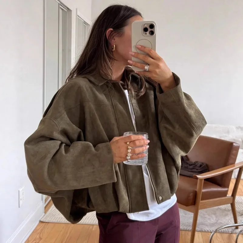 

2025 Winter Short Coat Hoodies New Women's Solid Color Personality Street Style Turn-down Collar Long Sleeve Jacket Surcoat