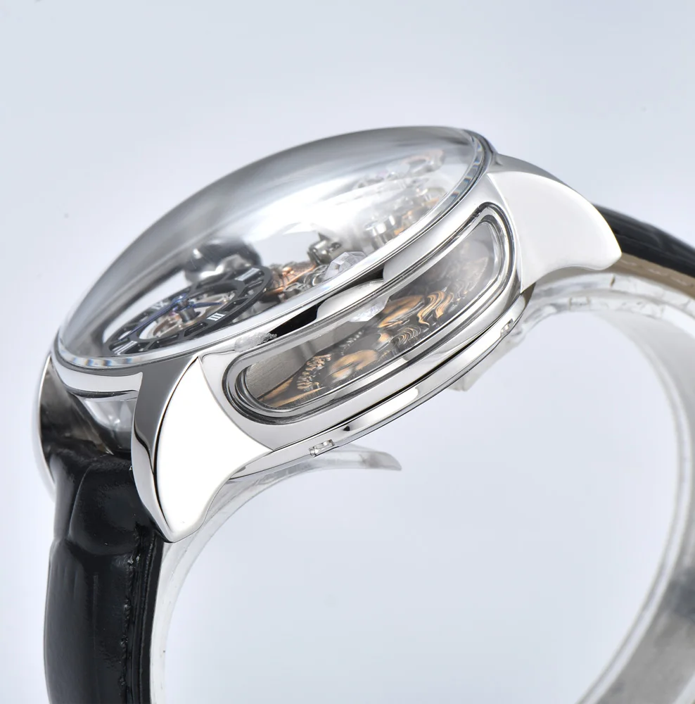 46 มม.VINTAGE Horse ผู้ชายแฟชั่นนาฬิกาควอตซ์สแตนเลสสตีล Swiss QUARTZ Movement กระจกความแข็งสูงสายหนังนาฬิกา