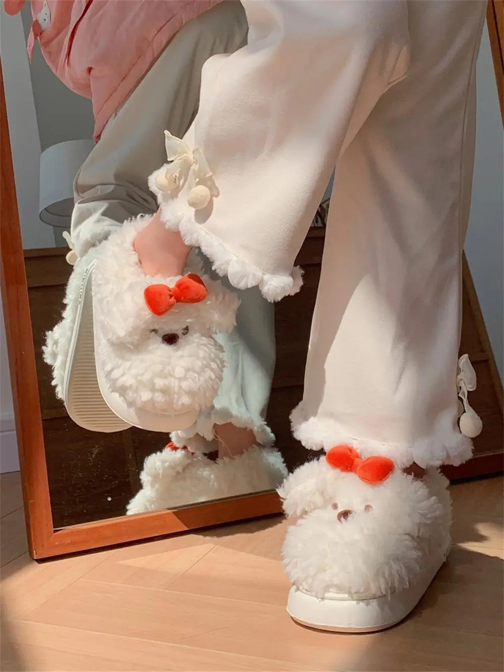 

Man Women Home Slippers Girl Heart Cute Dog Cotton Slippers Winter Warm Parent-child Home Shoes Anti Slip Confinement Shoes