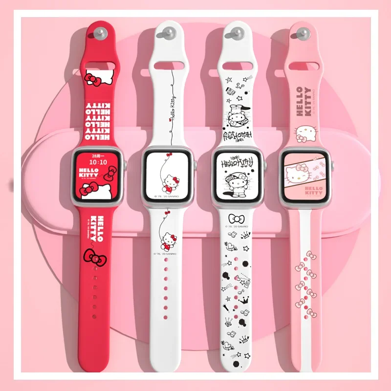 Hello Kitty Silicone Strap for Apple Watch Band 7 6 5 4 Se 44mm 40mm 45mm 41mmm 38mm 42mm Watchband IWatch Series 3 2 Bracelet