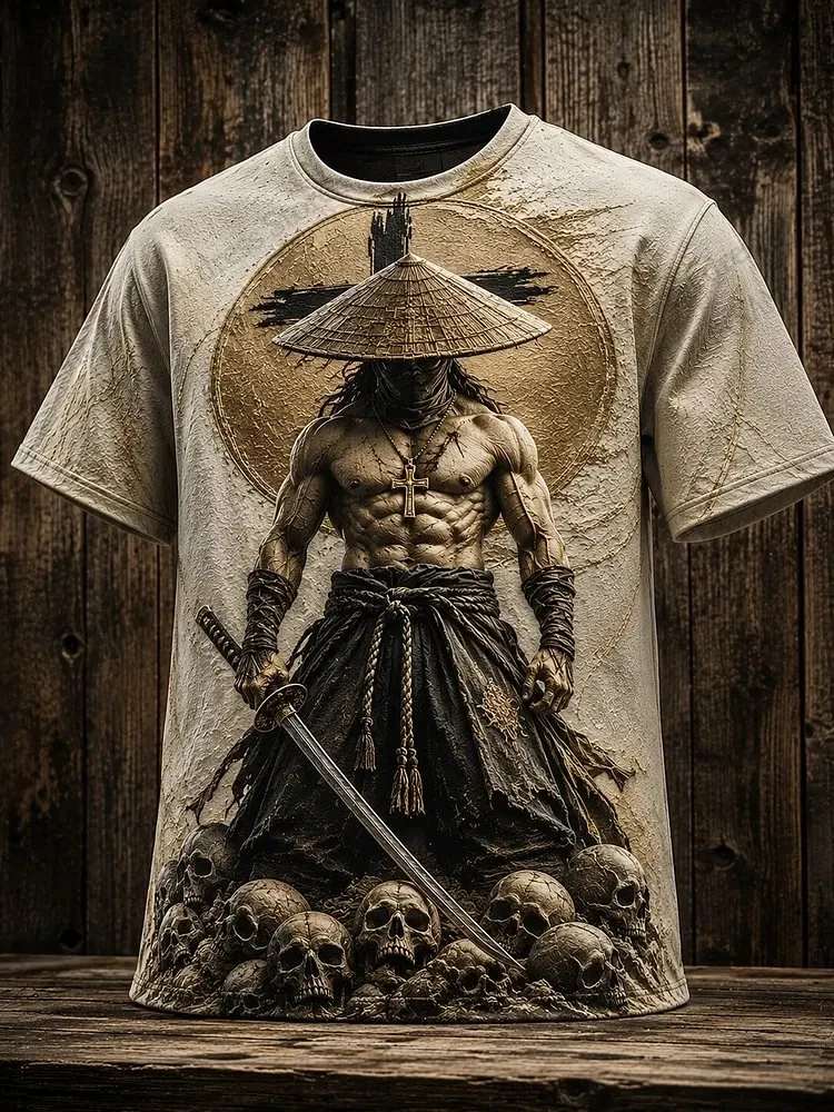 Trend Japanese Samurai Cat 3D Print T-shirt Men Women Fashion Street Oversized Short Sleeve Tops Tees Men Clothing Hombre Ropa