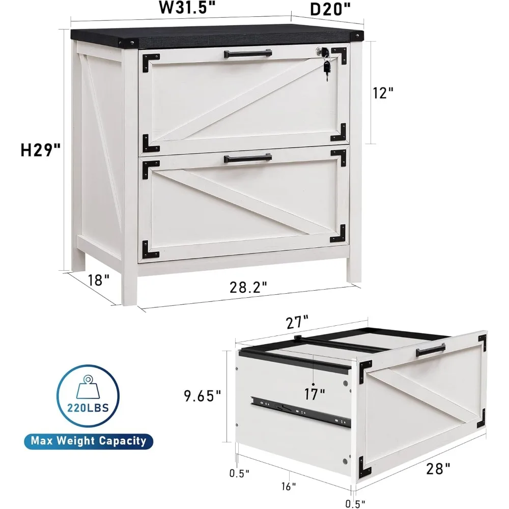 Lateral Filing Cabinet with Lock for Home Office - 2 Drawer, Suitable for Legal and Letter Sizes, A4 F4 Compatible Storage Solut