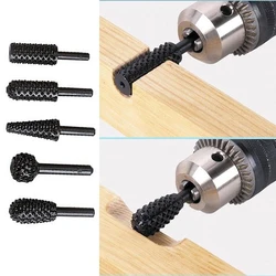 5pc/ Rasp File Drill Bits Rasp Set Drill Grinder Drill Rasp For Woodworking Carving Tool 1/4 Round Shank Rotary Burr Set