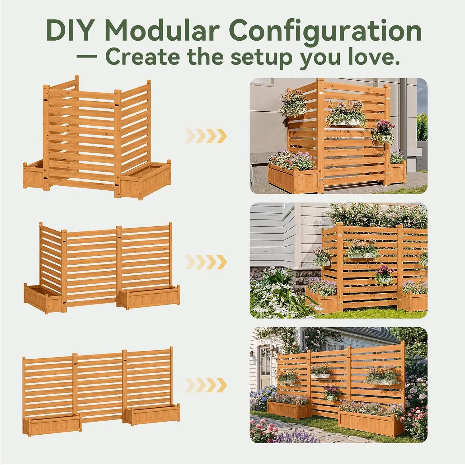 Air Conditioner Fence Cover, Wood Privacy Screen Panel With Planter Box, Freestanding Outdoor Trash Can Enclosure, Decorative Garden Divider Trellis, Modern Rustic Style, Natural Brown, Single Set
