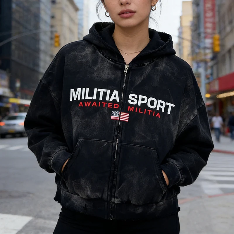 

2000s Harajuku Gothic Dark High Street Fashion Casual Long Sleeve Zipper Hoodie INS European Vintage Punk Letter Embroidery Coat