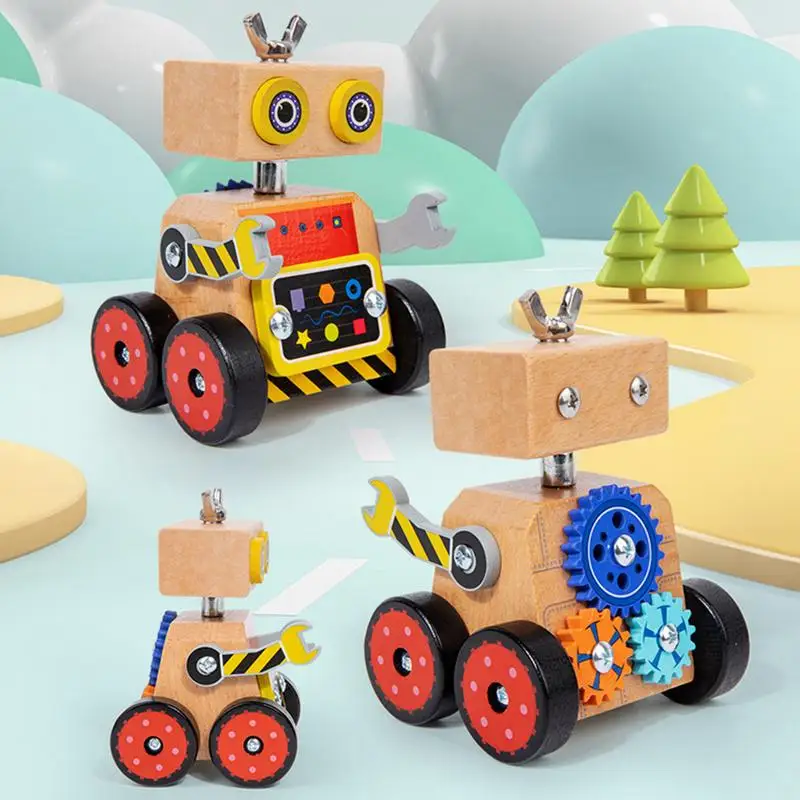 Jouet de construction robot en bois pour enfants, modèle d'assemblage, fuchsia, apprentissage, créatif