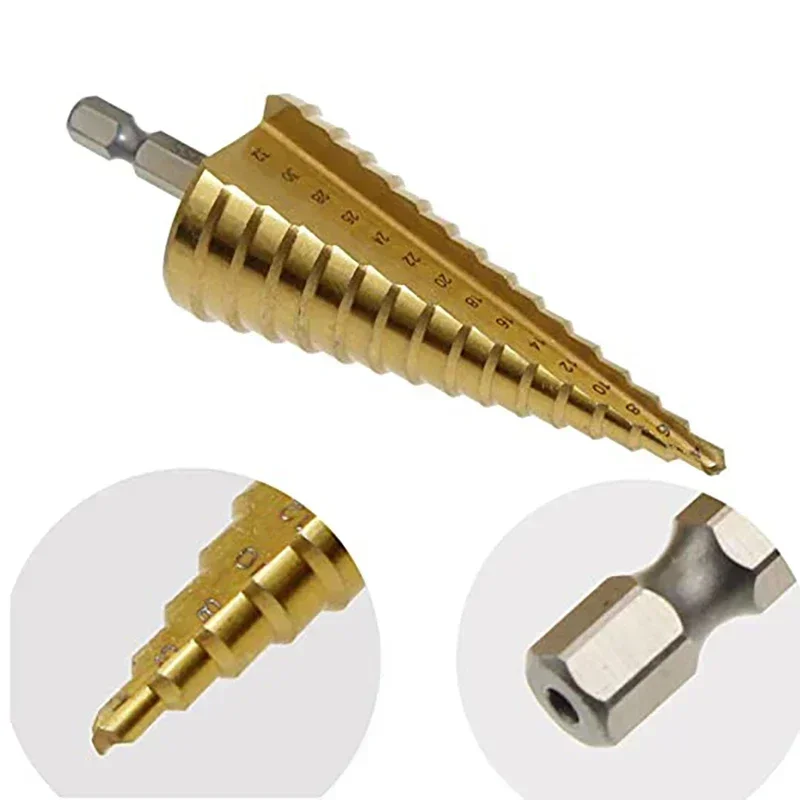 3Pcs/set 3-12mm 4-12mm 4-20mm HSS Straight Groove Step Drill Bit Titanium Coated Wood Metal Hole Cutter Core Drilling Tools Set