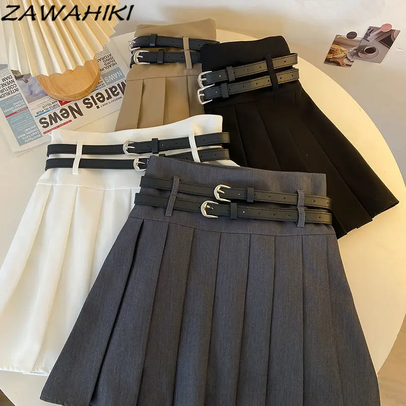 Skirts for Women Preppy Pleated Summer New Arrive Solid Color High Waist Temperament All Match A-line Y2K Aesthetic Faldas Mujer