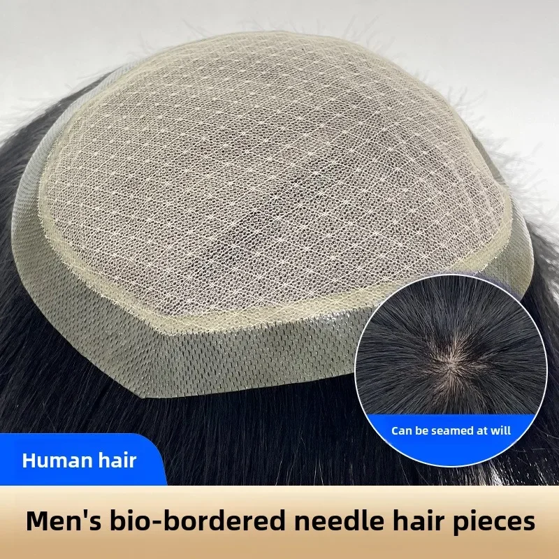 6*8 Promotion -Double Layers 100% Natural Human Hair Toupee Male Hair Prosthesis Lace PU Base Breathable System Wig for Men