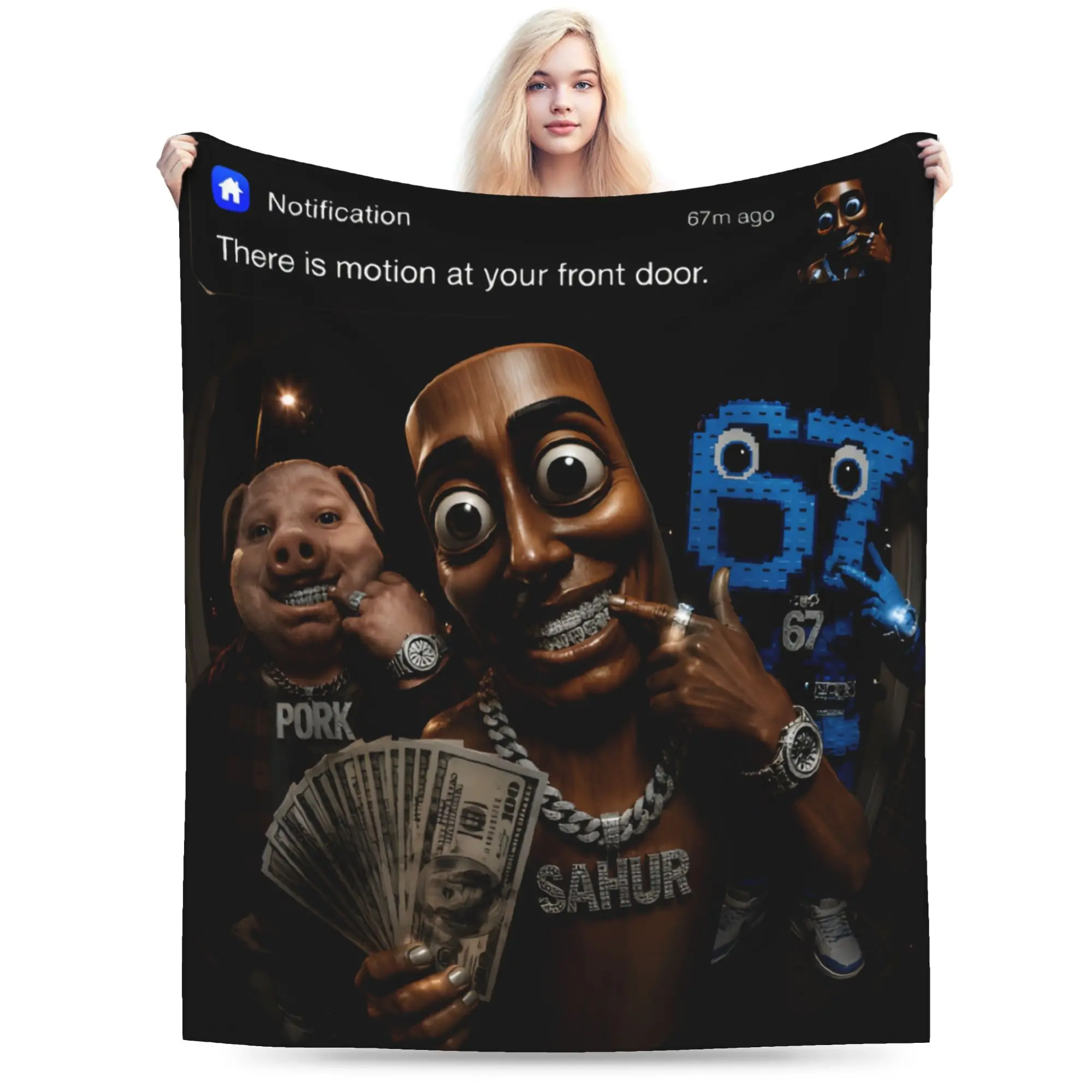 Relax There Is Motion at Your Front Door John Pork Tung Tung Tung Sahur 67 Meme  Blanket Merch Sofa Decorative  Throw Blanket