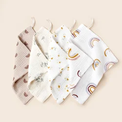 Baby Face Towel Infant Four-layer Muslin Gauze Burp Cloth Handkerchief Hanging Rope Pure Cotton Soft Small Square Towels 23*23cm