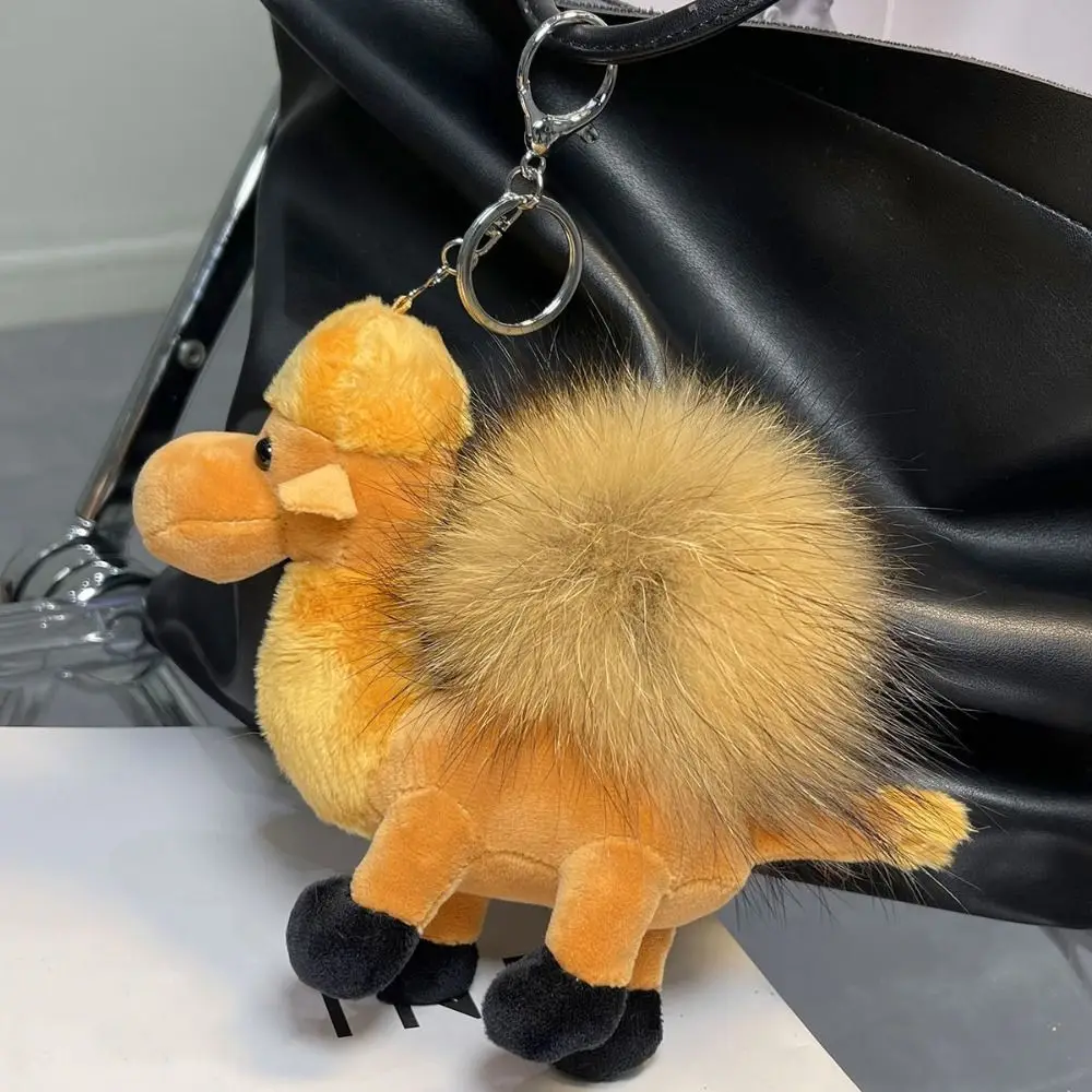Creative Furry Camel Keychain Plush Doll Fluff Ball Bag Pendant Backpack Decoration Soft Car Key Chain
