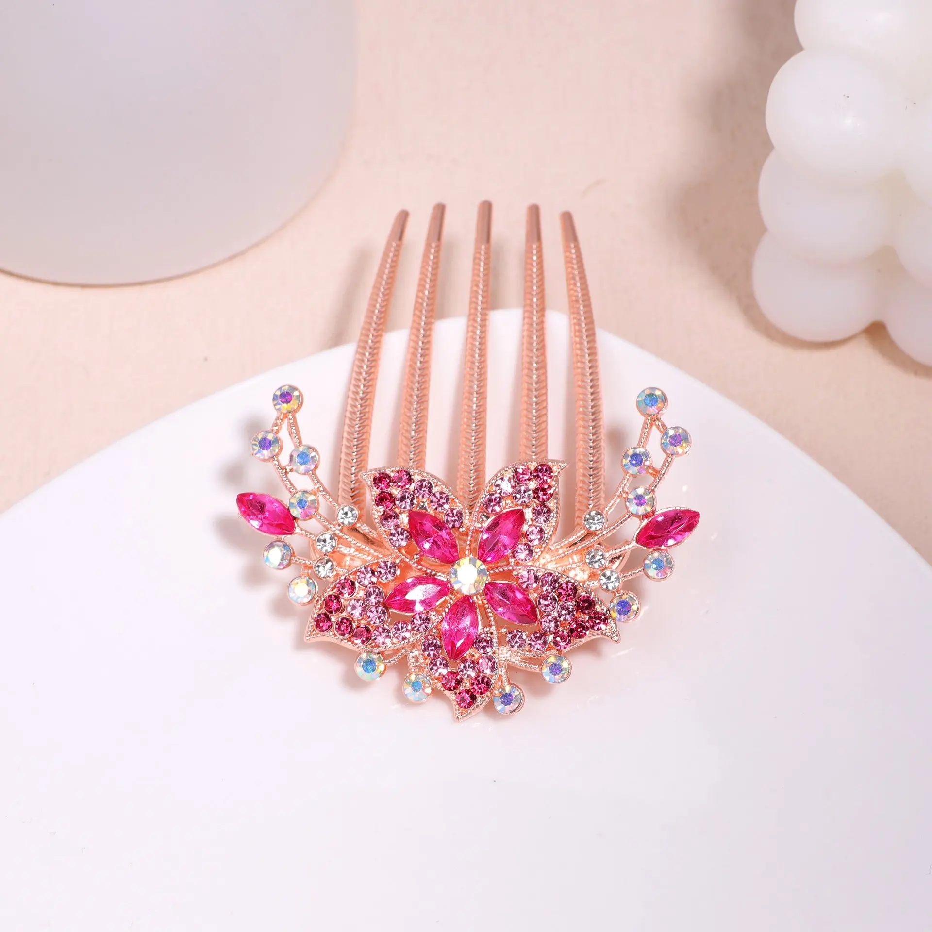 Alloy Color Rhinestone comb Korean version of the new style hair ornaments crystal five-tooth comb pin pony plate hair fork