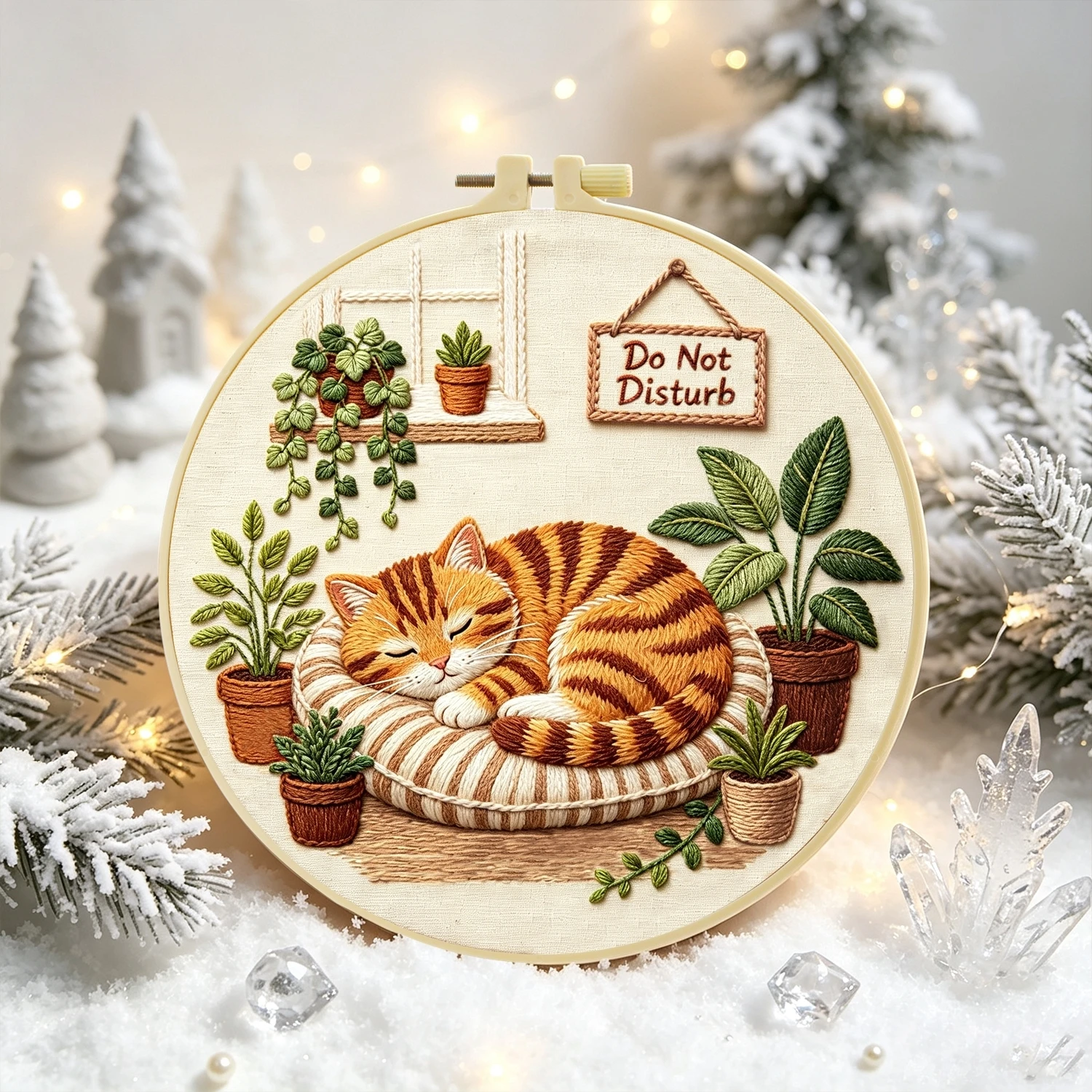 Embroidery Cat - 1Set Sleeping Cat Plants Diy Embroidery