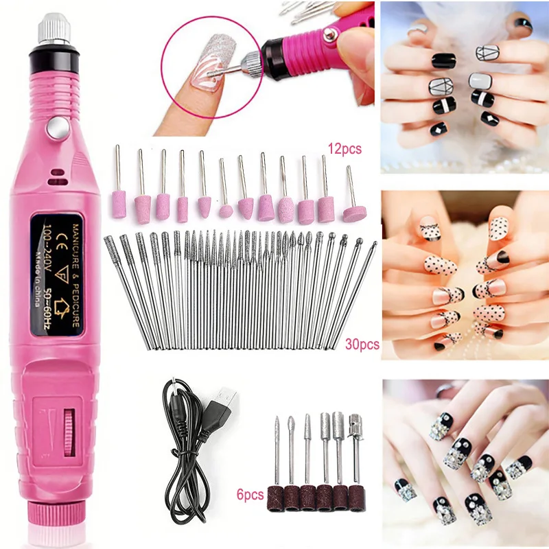 Máquina de polimento de unhas portátil, 6 cores, lixadeira elétrica, acessórios para unhas, fresa para manicure, pedicure, ferramenta