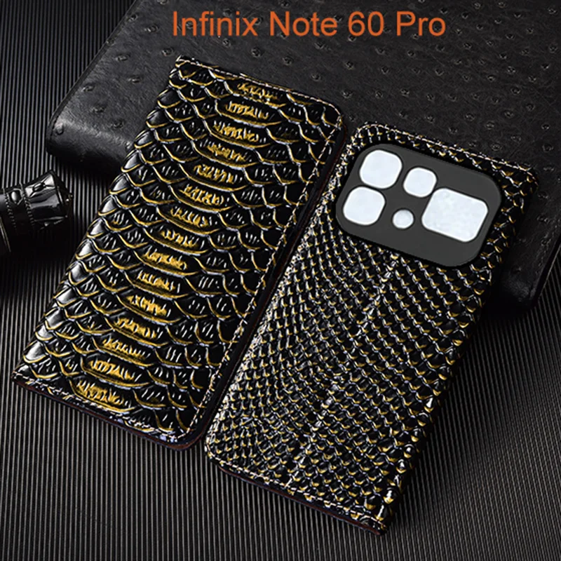 

Genuine Leather Flip Case For Infinix Note 60 Pro Phone Cover Card Cases Dragon Scale Handmade