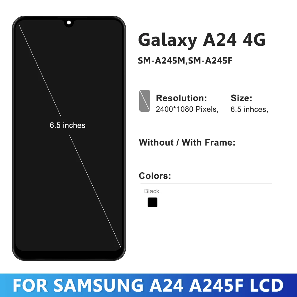 AMOLED For Samsung A24 4G With Frame, For Samsung Galaxy A245 SM-A245F A245M LCD Display Touch Screen Digitizer Assembly LCD