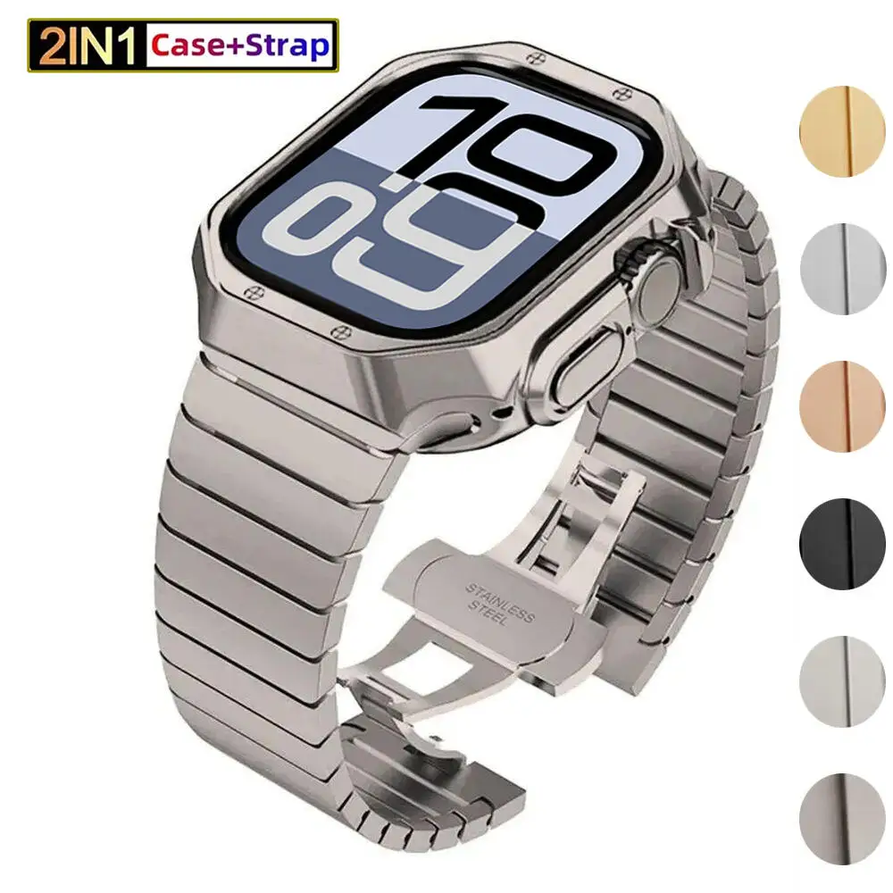 حزام من الفولاذ المقاوم للصدأ + حافظة من البولي يوريثان لساعة أبل الترا 2 باند 49 مللي متر 46 مللي متر 45 مللي متر 44 مللي متر 42 مللي متر 38 مللي متر سوار معدني fot IWatch Series 10 9 8 7