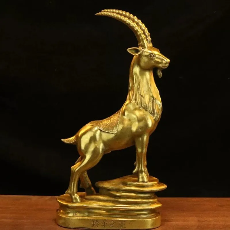 Brass ornament, Tibetan king, leading antelope, desktop decoration, living room, cashier counter, office decor