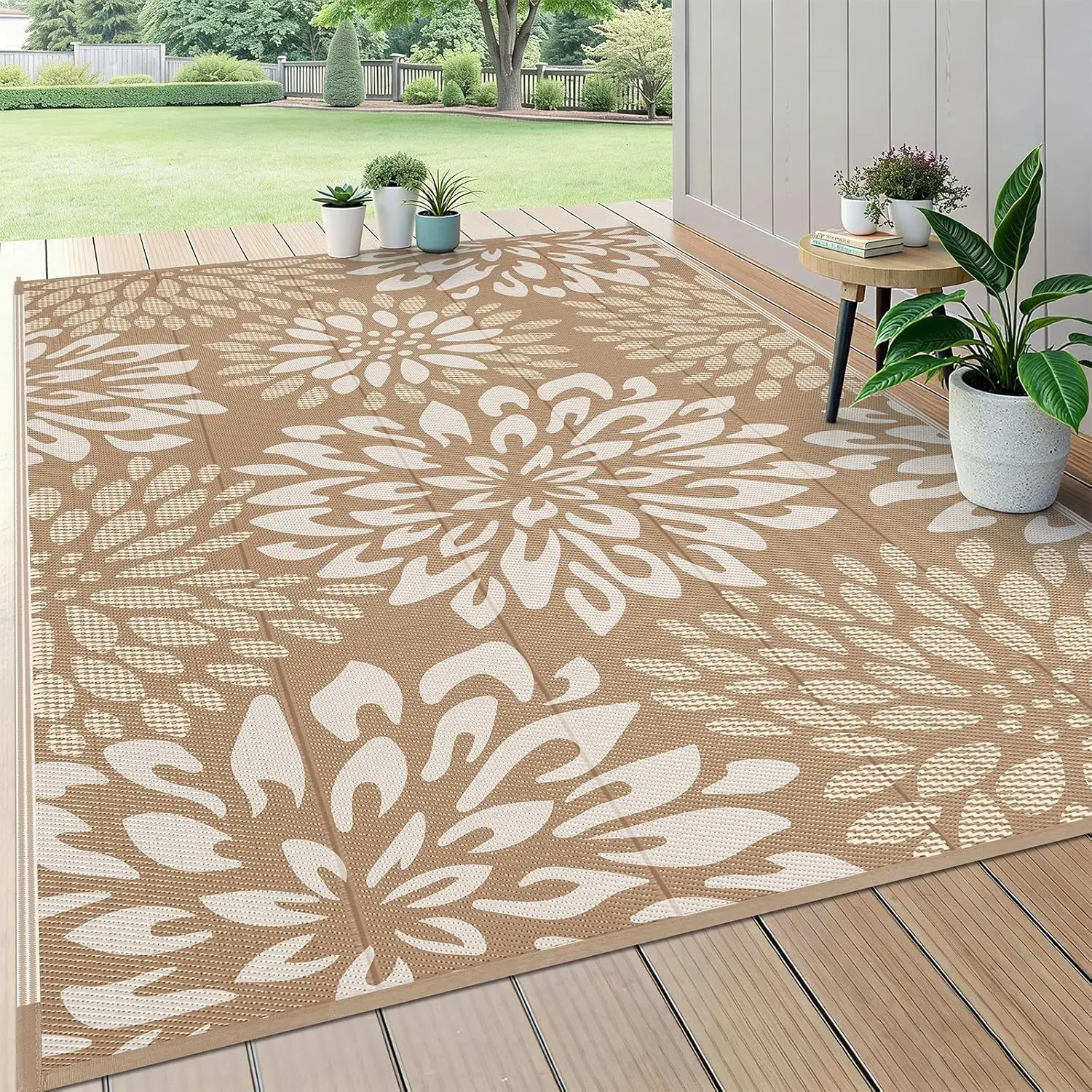 

Waterproof Outdoor Rug 6x9 for Patios, Floral Reversible Plastic Straw Rug Patio Mat, Indoor Outdoor Carpet RV Mat Camping Ru