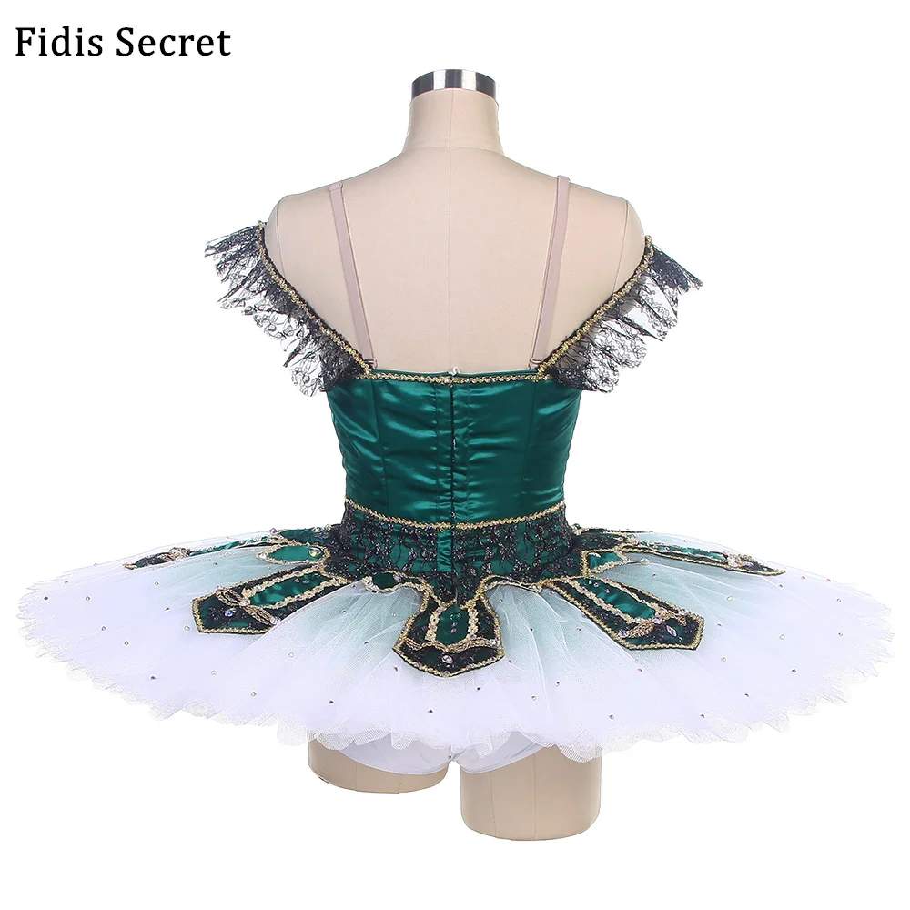 Women Sleeping Beauty Green Pancake Ballet Tutu Stage Wear,Girls Child Ballerina Flower Fairy Princess Competition Dance Costume