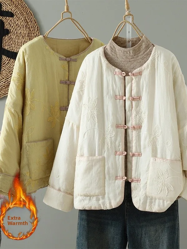 

New Chinese Sle Embroidered Button Cotton Jaet Women's Winter Retro High-End Feeling Improved Stand Collar Tang Suit Cott...