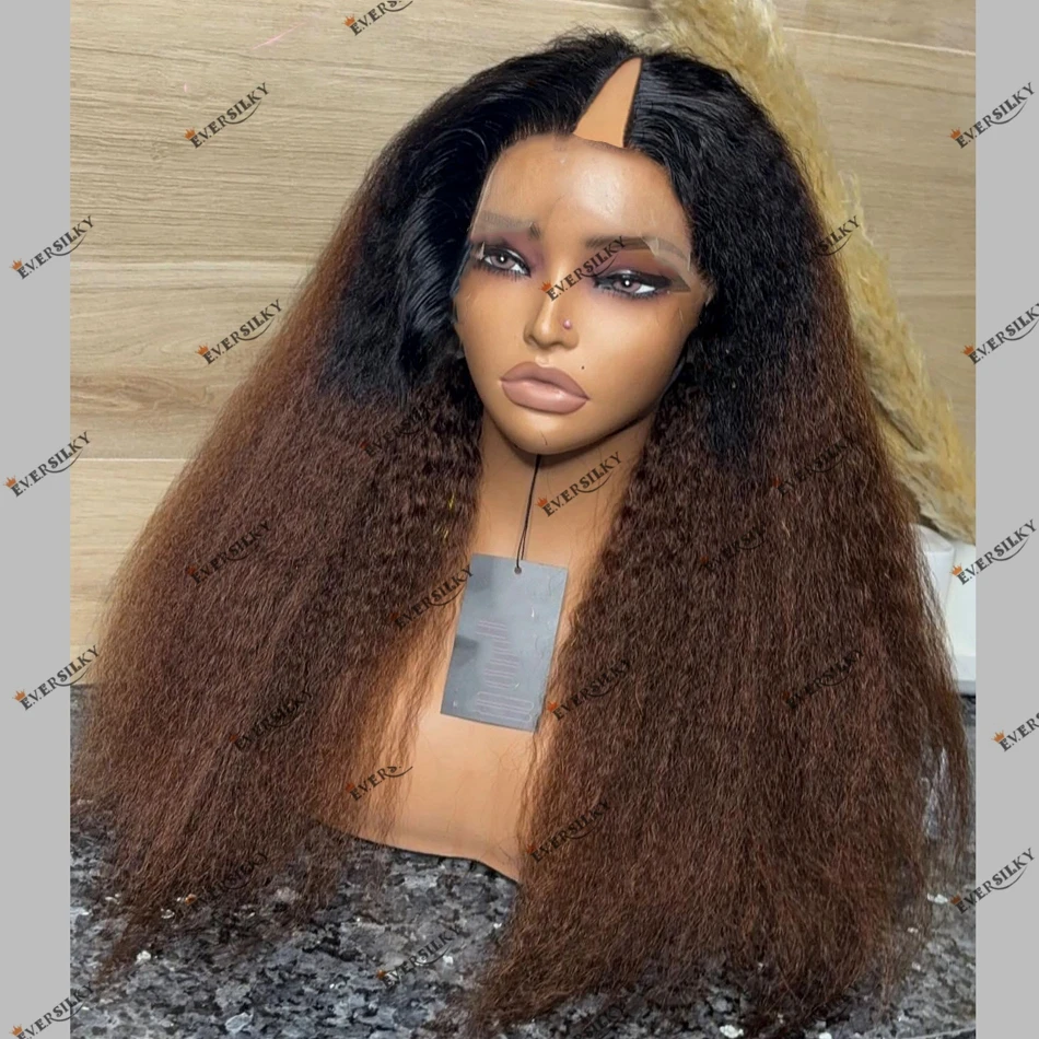 Kinky Straight Africa Women Ombre Cheap V Part Wigs Glueless Fully Machine Made U Part Wigs for Black Female Easy Wear Remy Hair