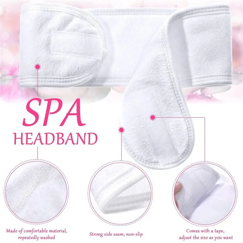 NEW-30 Pack Spa Headband Facial Esthetician Hair Wrap For Women Adjustable Makeup Sports Shower Stretch Towel White