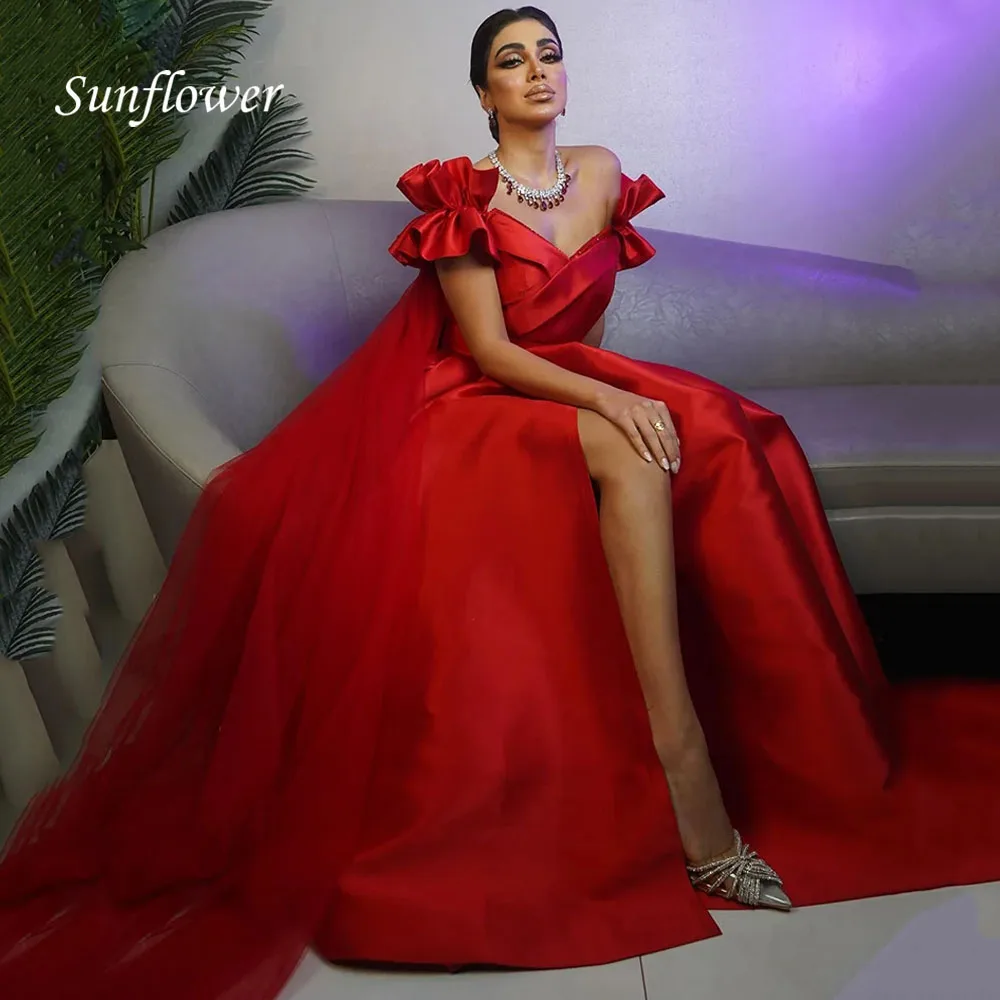 Sonnenblumen rot elegante A-Linie Ballkleid Frauen Perlen Satin Party Abendkleider Tüll bodenlangen besonderen Anlass Kleid 2024