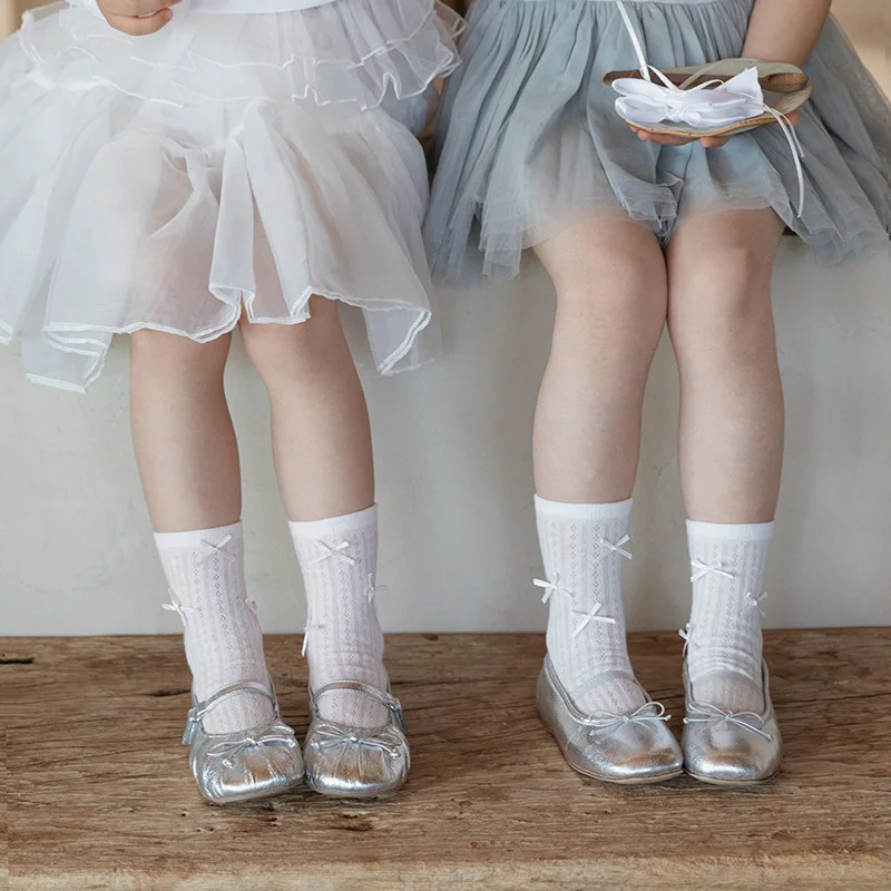 1 Pair Cute Thin Baby Girl Sock Sweet Princess Breathable Calf Sock for Toddler Korean Fashion Summer Bow Soft Cotton Kids Sock
