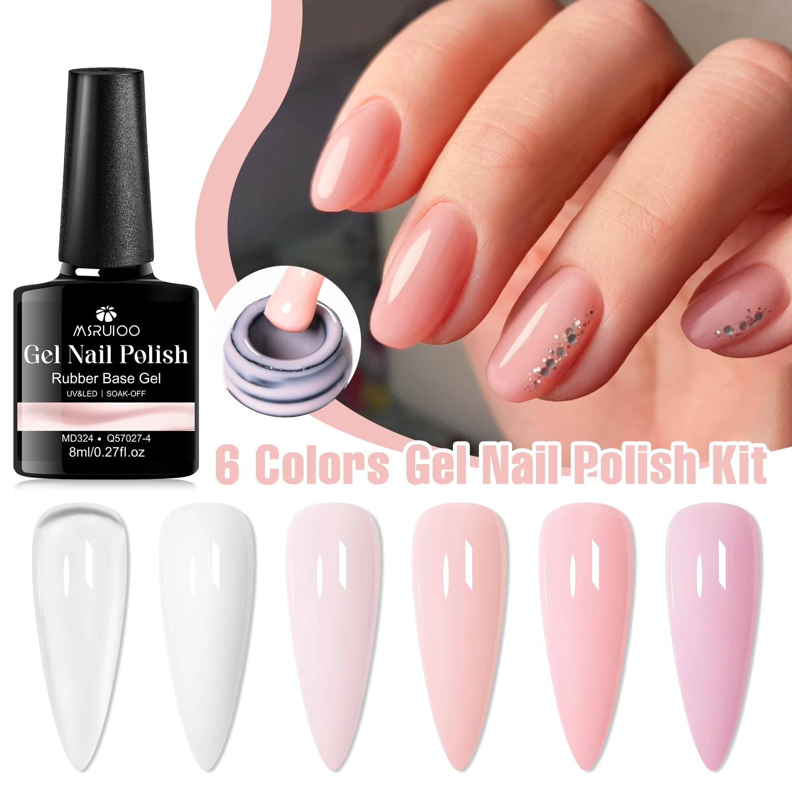 6 Teil/satz Goldene Folie 2 In 1 Gummi Basis Gel Nagellack Klar Nude Rosa Semi-Permanent UV Gel lack Nail art DIY Maniküre Kit