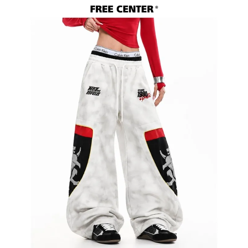 New Winter Women's Sweatpants Trousers American High Street Y2k Trendy Grey Casual Pants Hip Hop Loose Wide-leg Pants for Women