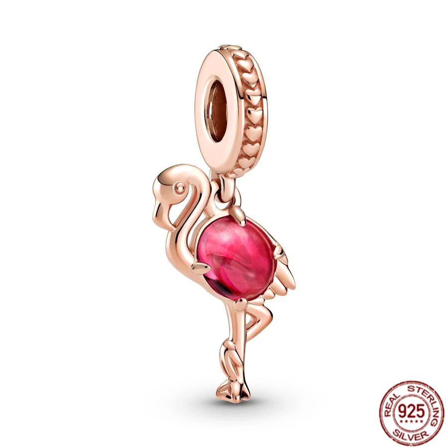 Colgante de plata de ley 925 para mujer, abalorio de loro, flamenco, ganso salvaje, regalo de joyería artesanal, compatible con pulsera Pandora Original, gran oferta