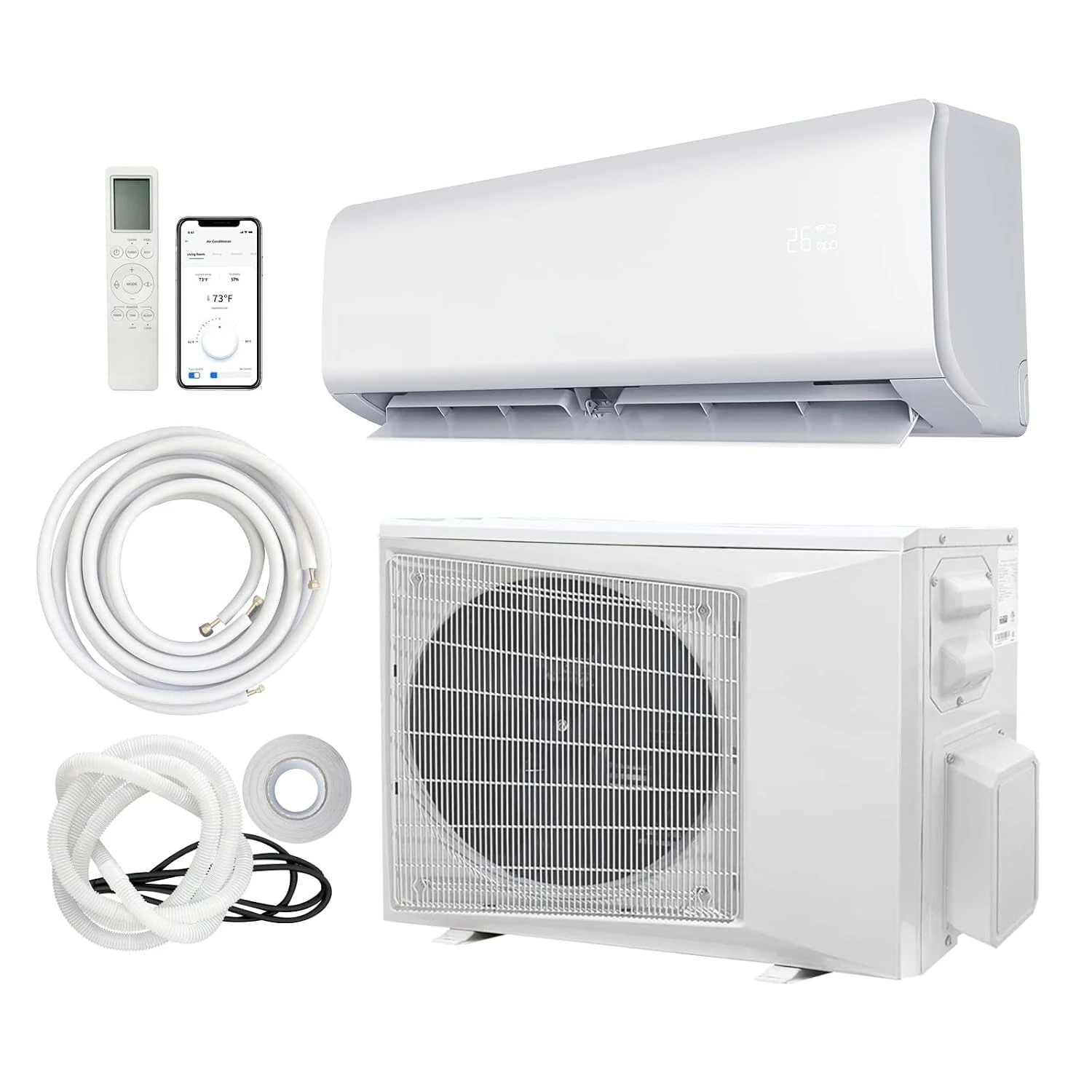 24,000 BTU SEER 17.5+ 2 Ton Wi-Fi Ductless Mini Split Air Conditioner and Heat Pump -230-Volt/60Hz+25 Ft Line Set, Customized