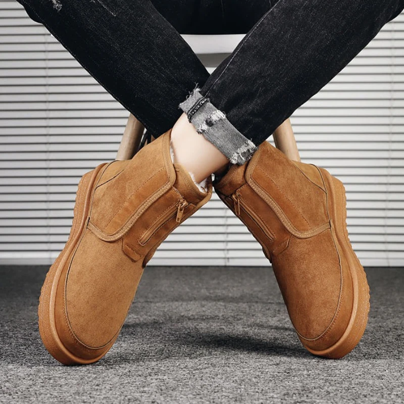 

Мужские зимние ботинки на молнии 2025 года, теплые нескользящие ботинки на меху на толстой флисовой подкладке с хлопковой подкладкой и толстой подошвой, увеличивающие рост