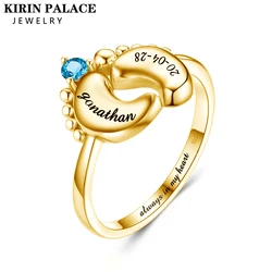 925 Sterling Silver Plating 14K Yellow Gold Women Ring Baby Foot with 12 Birthstone Fine Jewelry Trendy Ring Wedding Gift