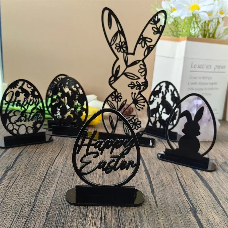 Easter Rabbit Figurine Hollow Out Acrylic Rabbit Eggs Statues Ornaments Tabletop Decorations for Home Party SuppliesDropshipping