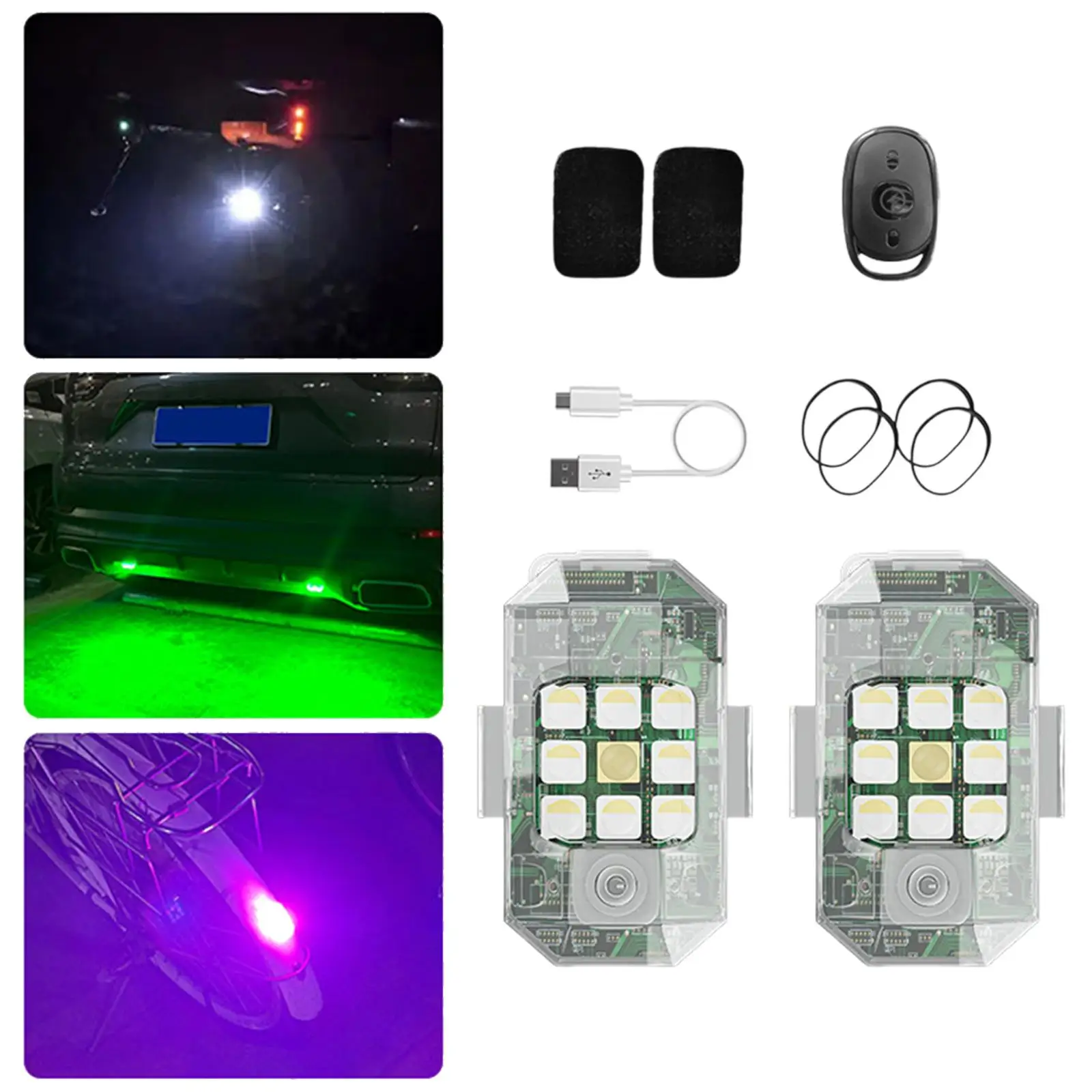 2 Pieces LED Strobe Lights High Brightness Rechargeable Flashing Light Warning Lamp for Motorcycle Car Aircraft Vehicles RC