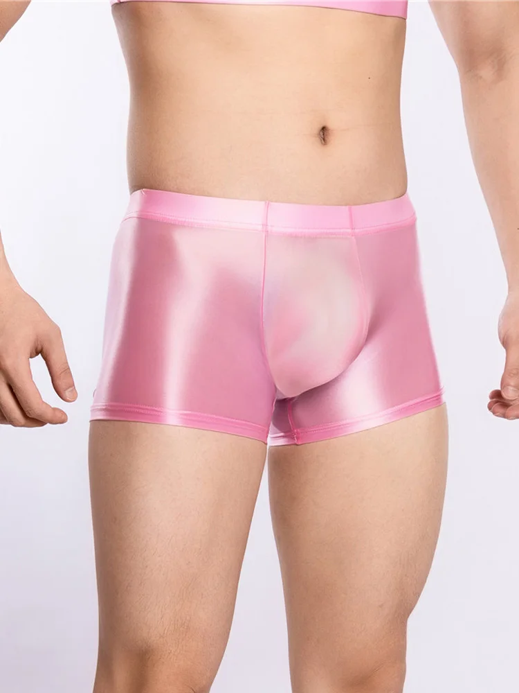 Sexy Men Hot Short Panties U Bulge Pouch Boxer Oil Shiny Glossy Smooth Lingerie Candy Color Underwear Breathable Briefs