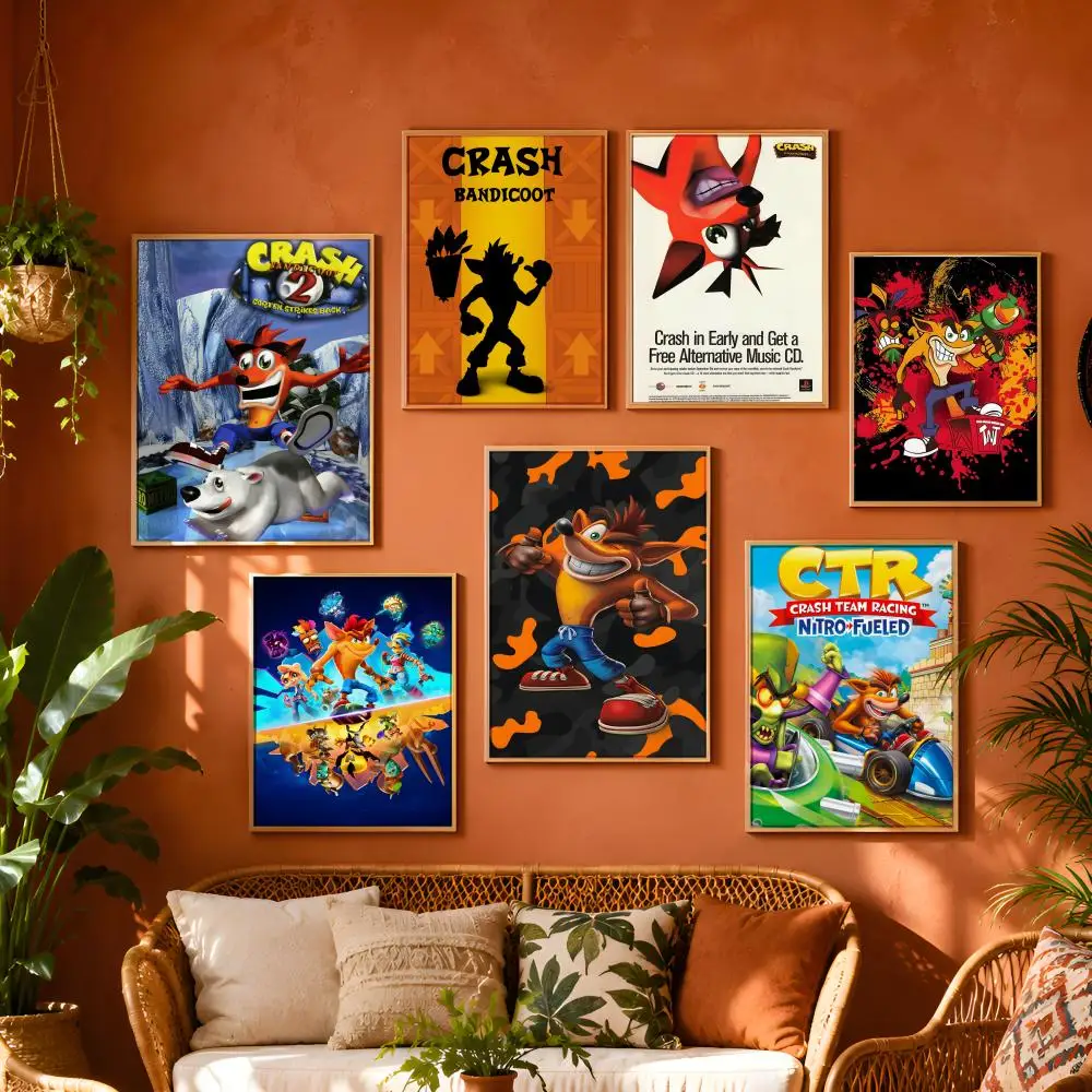 C-CrashS B-Bandicoot Game Wall Decoration Waterproof Decorative Wall Art Strong Adhesion Interior Decor Bathroom Poster